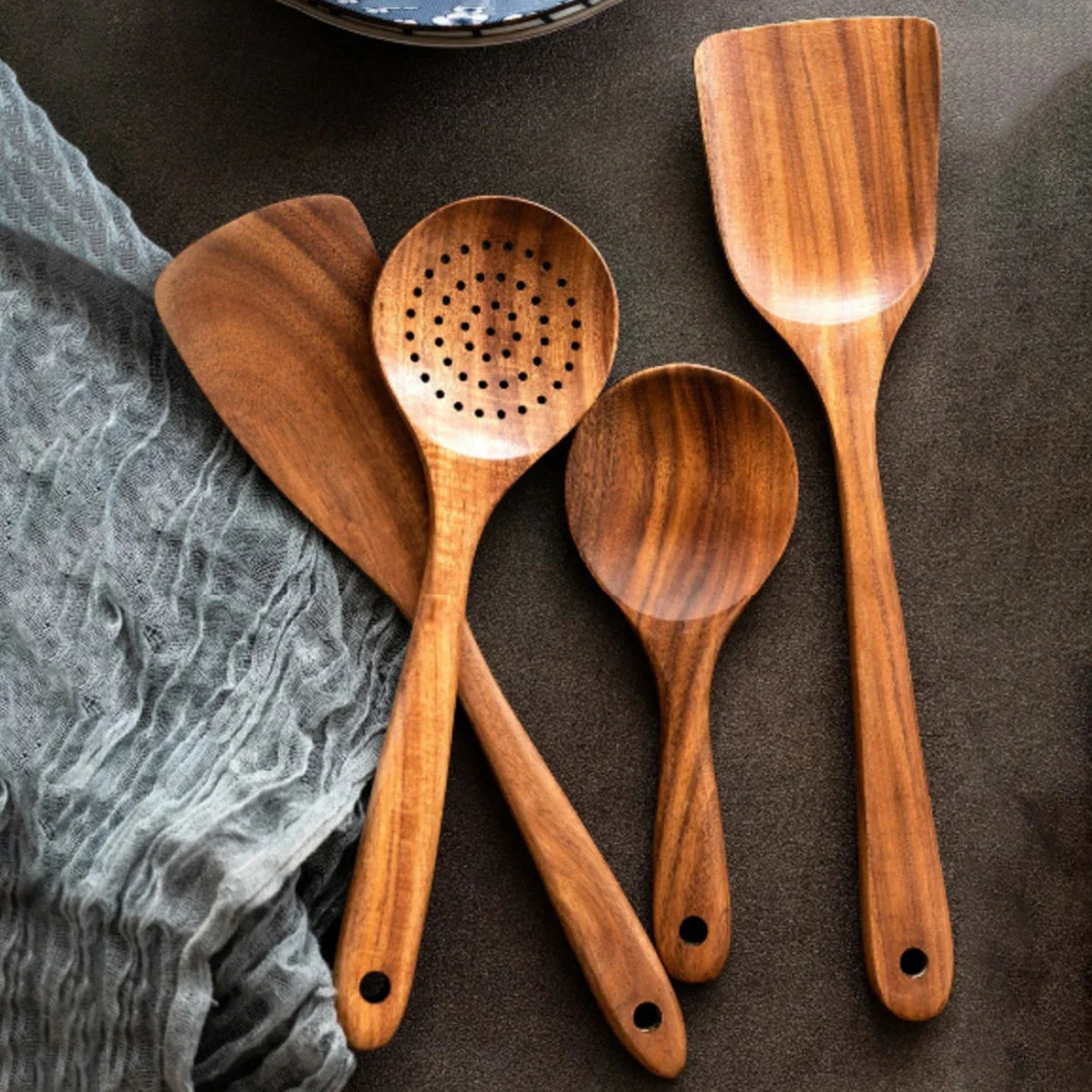 Wood Kitchenware Cooking Set Household Spatula Spoon Set Salad Spoon Fork Stirring Spoon With storage bucket