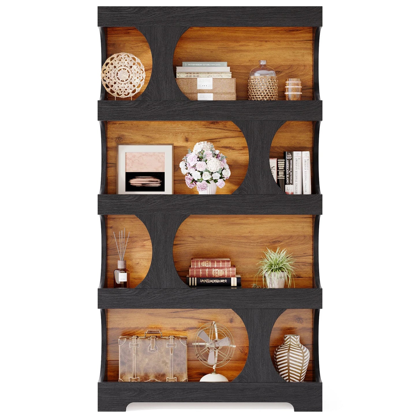 Tribesigns 71" Tall Bookcase, 4-Tier S-Shaped Bookshelf, Wood Modern Freestanding Display Shelves