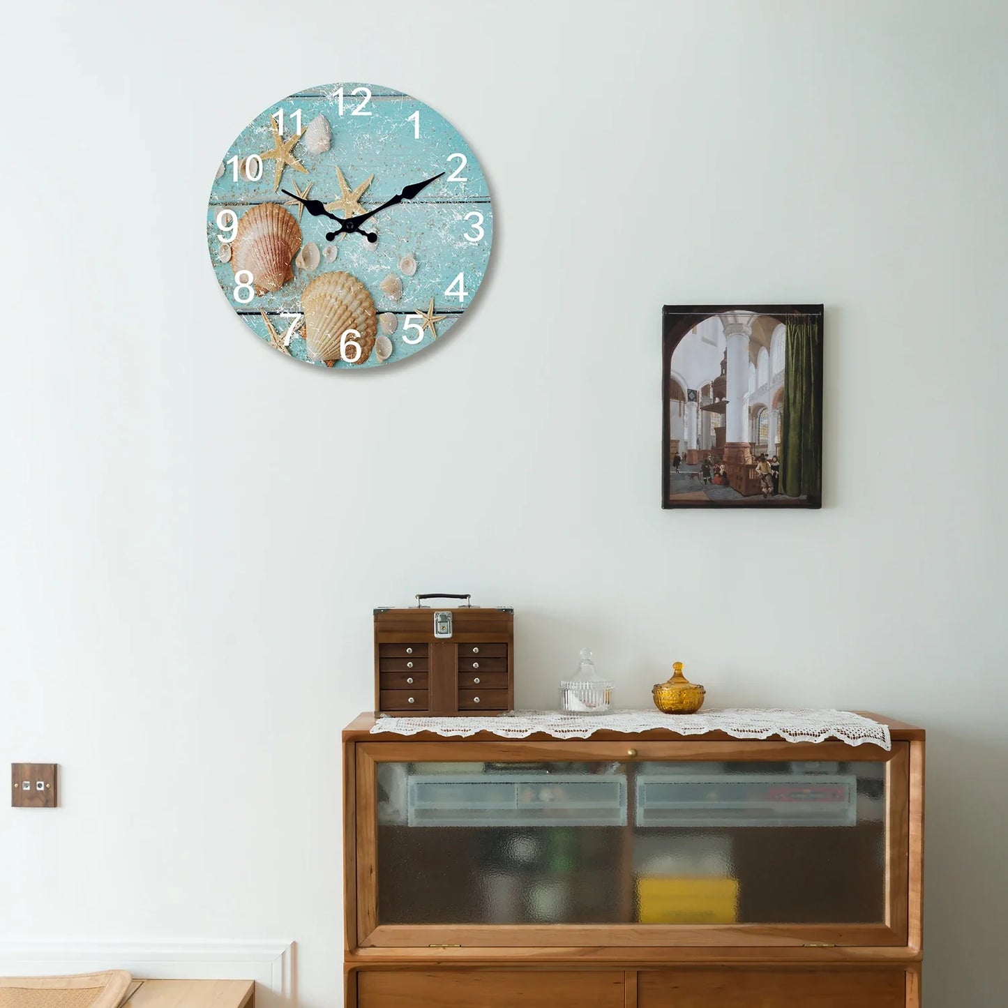 Beach Sea Starfish Shells Blue Wall Clocks Non Ticking