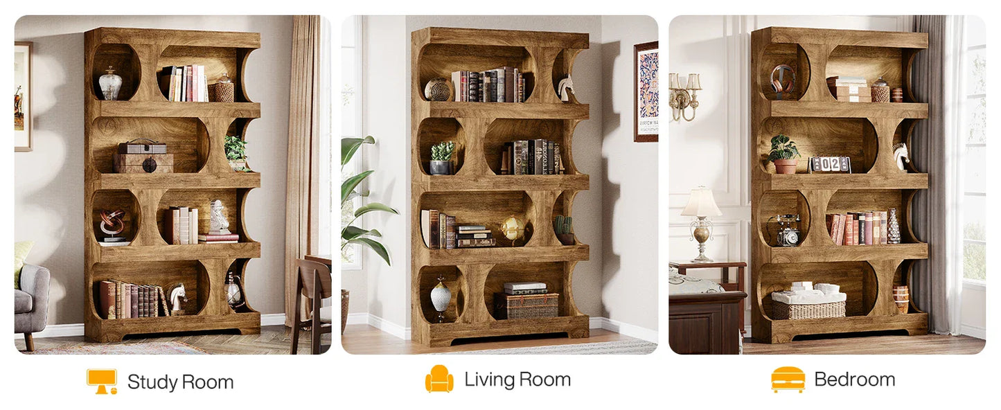 Modern Asymmetrical Bookshelf, with Classic Shape,Large Library BookShelf for Living Room, Home Office