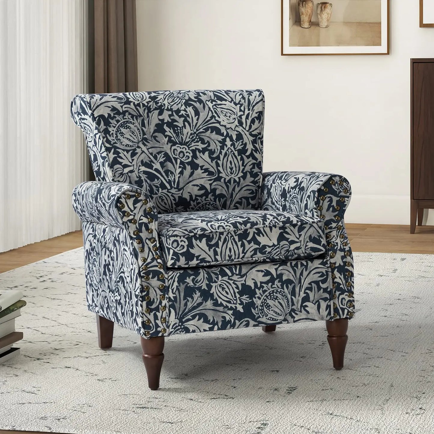 Modern Wingback Accent Chair with Wood Legs & Removable Cushion, Comfy Upholstered Armchair , Different Fabrics