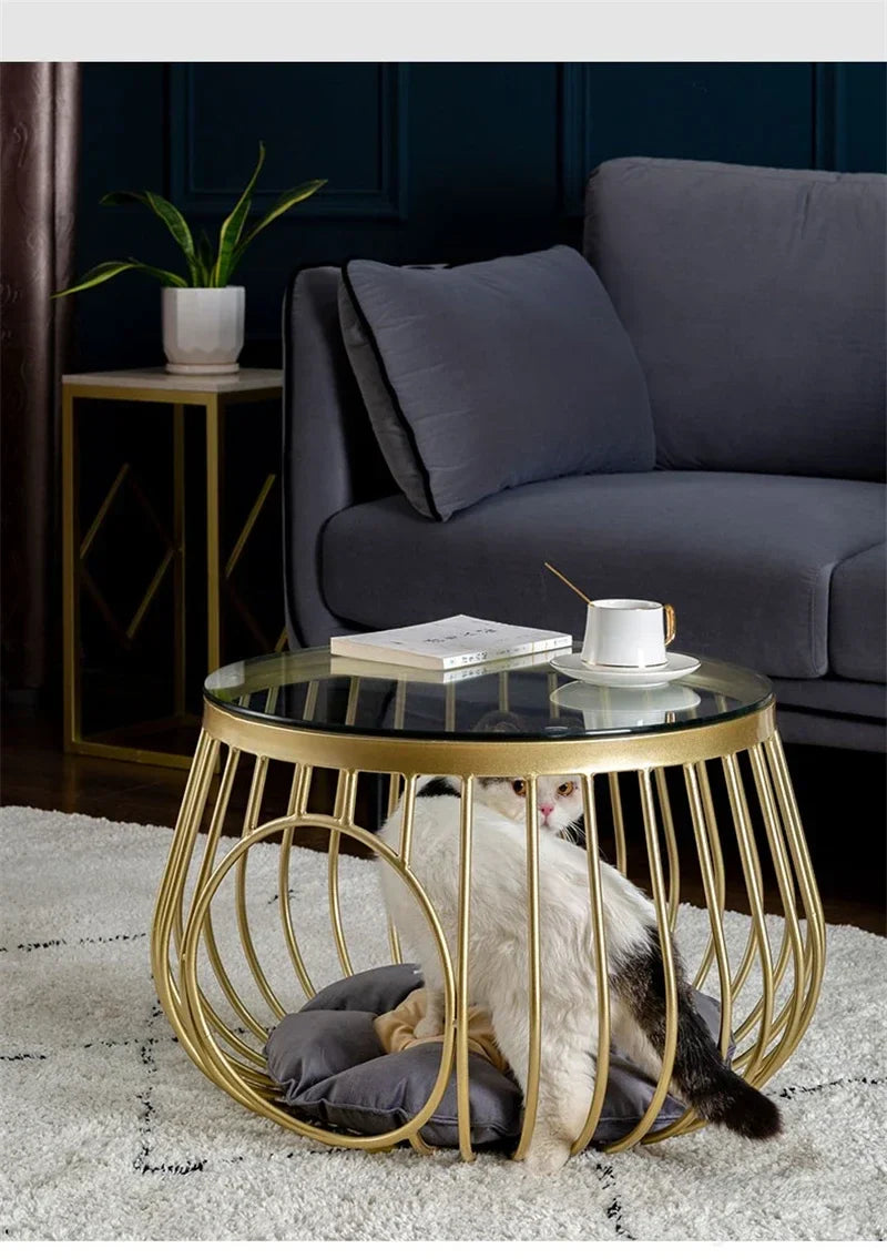Creative Nordic Iron Tea Table Round Coffee Table for Living Room Cat House Bed