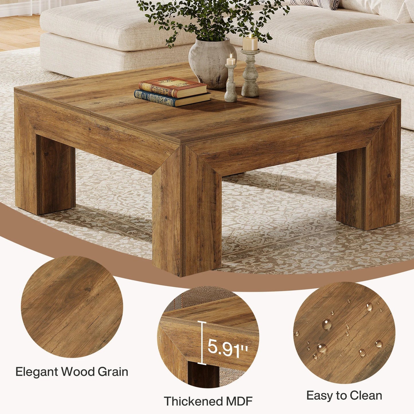 Tribesigns 39.4-Inch Square Coffee Table for Living Room, Farmhouse