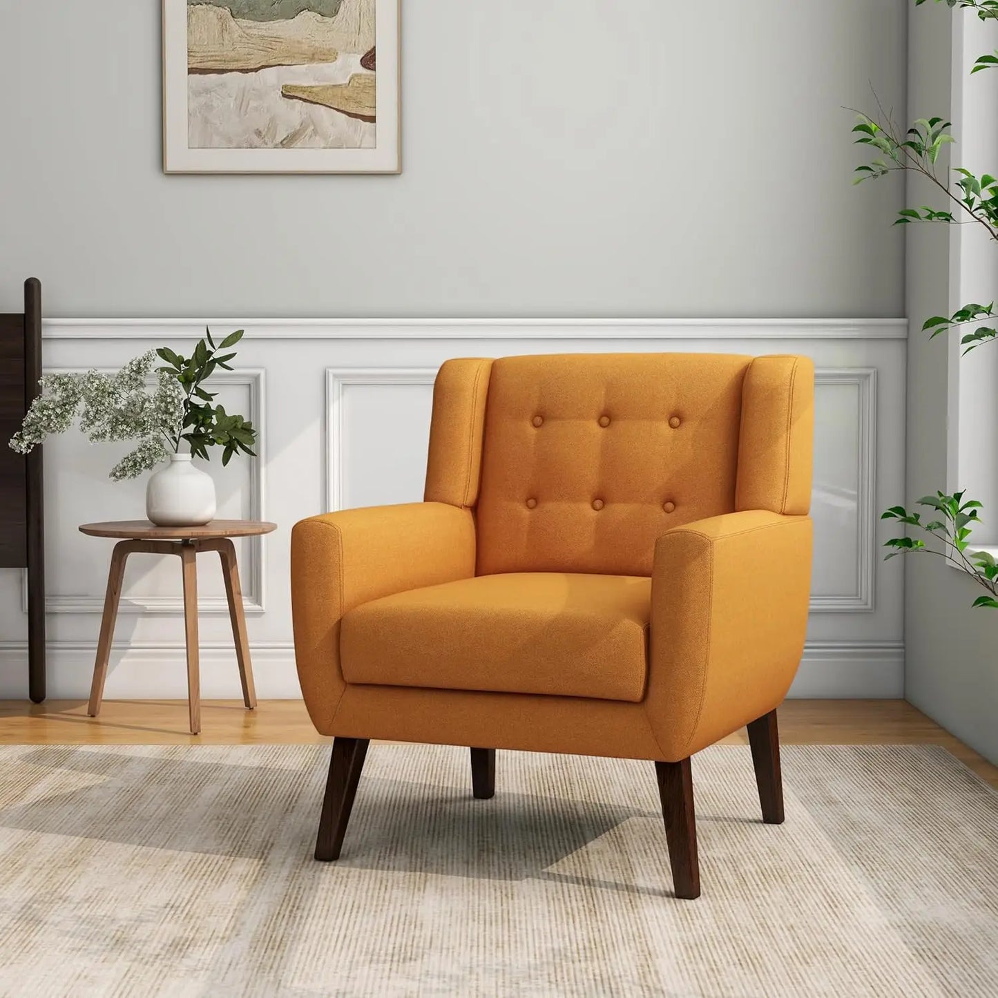Modern Linen Accent Chair High-Resilient Sponge Comfy Reading Seat Floral Set 1,