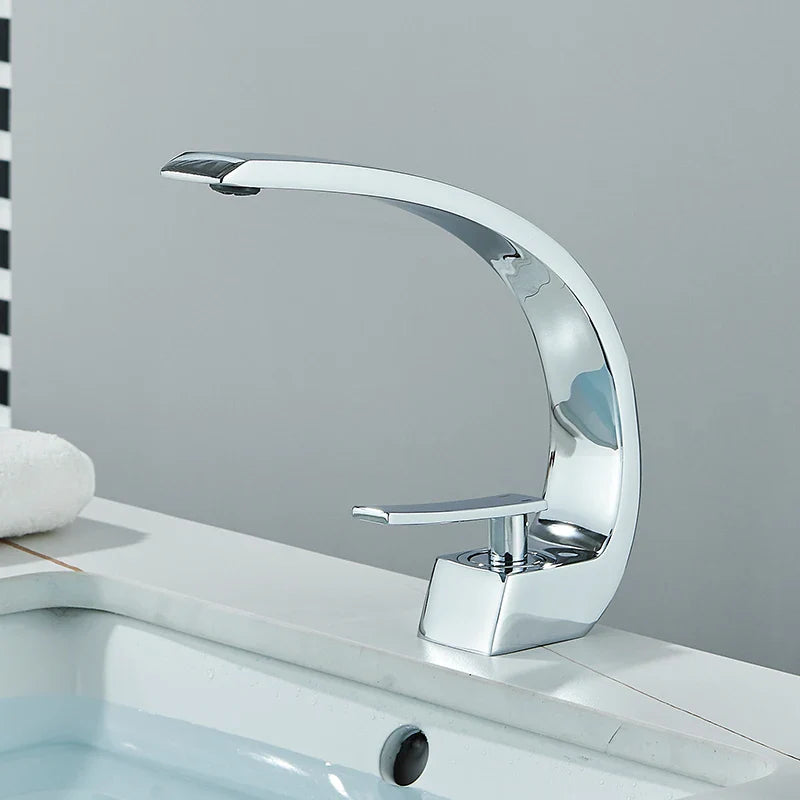 Luxury Brass Basin Faucet Deck Mounted Black Hot Cold Water Single Hole For Bathroom