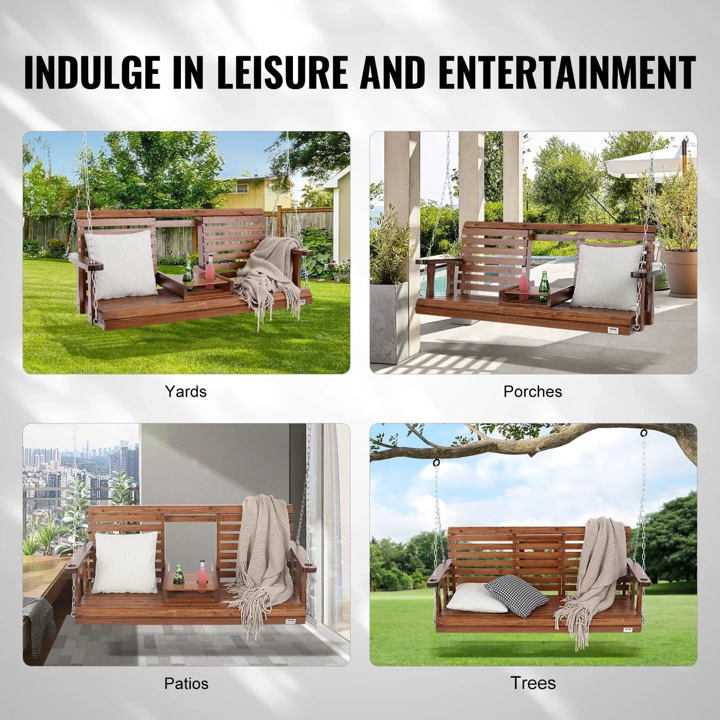 SucceBuy Wooden Porch Swing 5 ft  for Courtyard Garden  880 lbs Strong Load Capacity Chair Bench