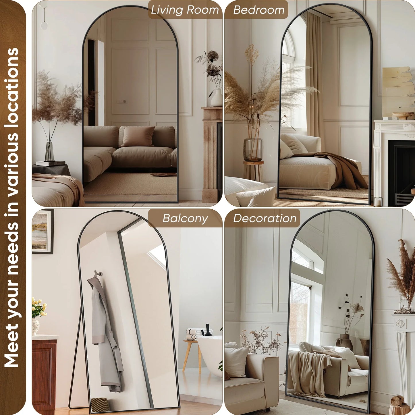 Arch Floor Mirror, 76"x34" Full Length Mirror - Freestanding  with Stand for Bedroom or Living Room