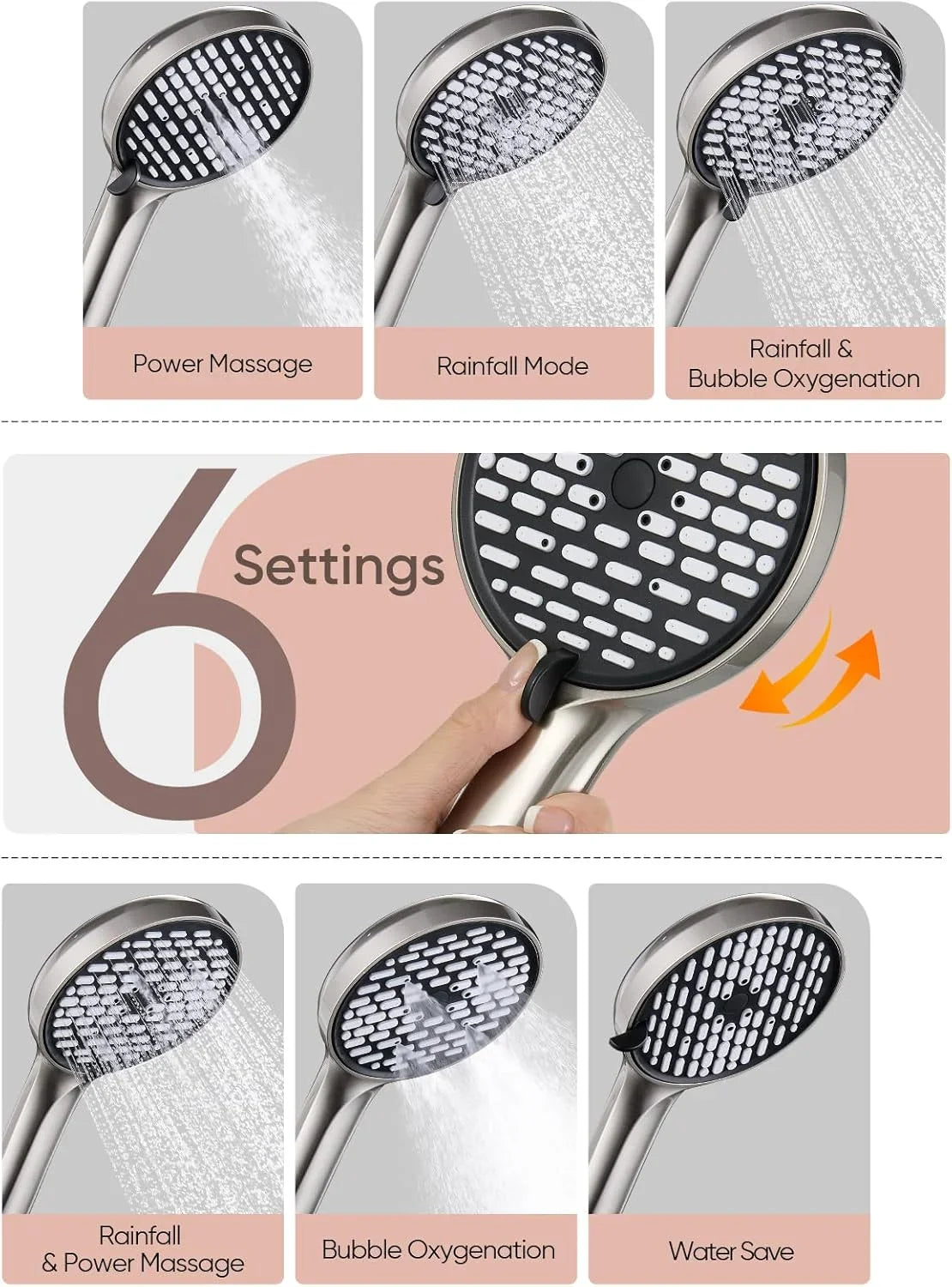 11.8-inch rain shower head, 6-mode handheld spray, high-pressure shower combination, with 11-inch adjustable extension arm,