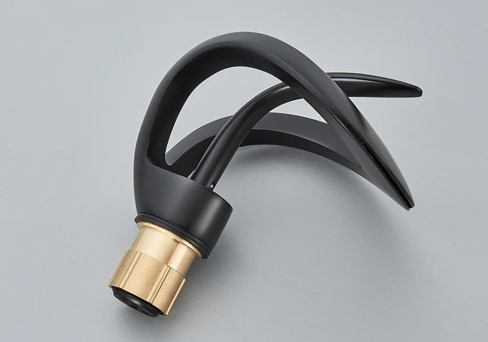 Rozin Luxury Black Basin Faucet Grey Bathroom Waterfall Mixer Tap Brass Deck Mount Modern Style