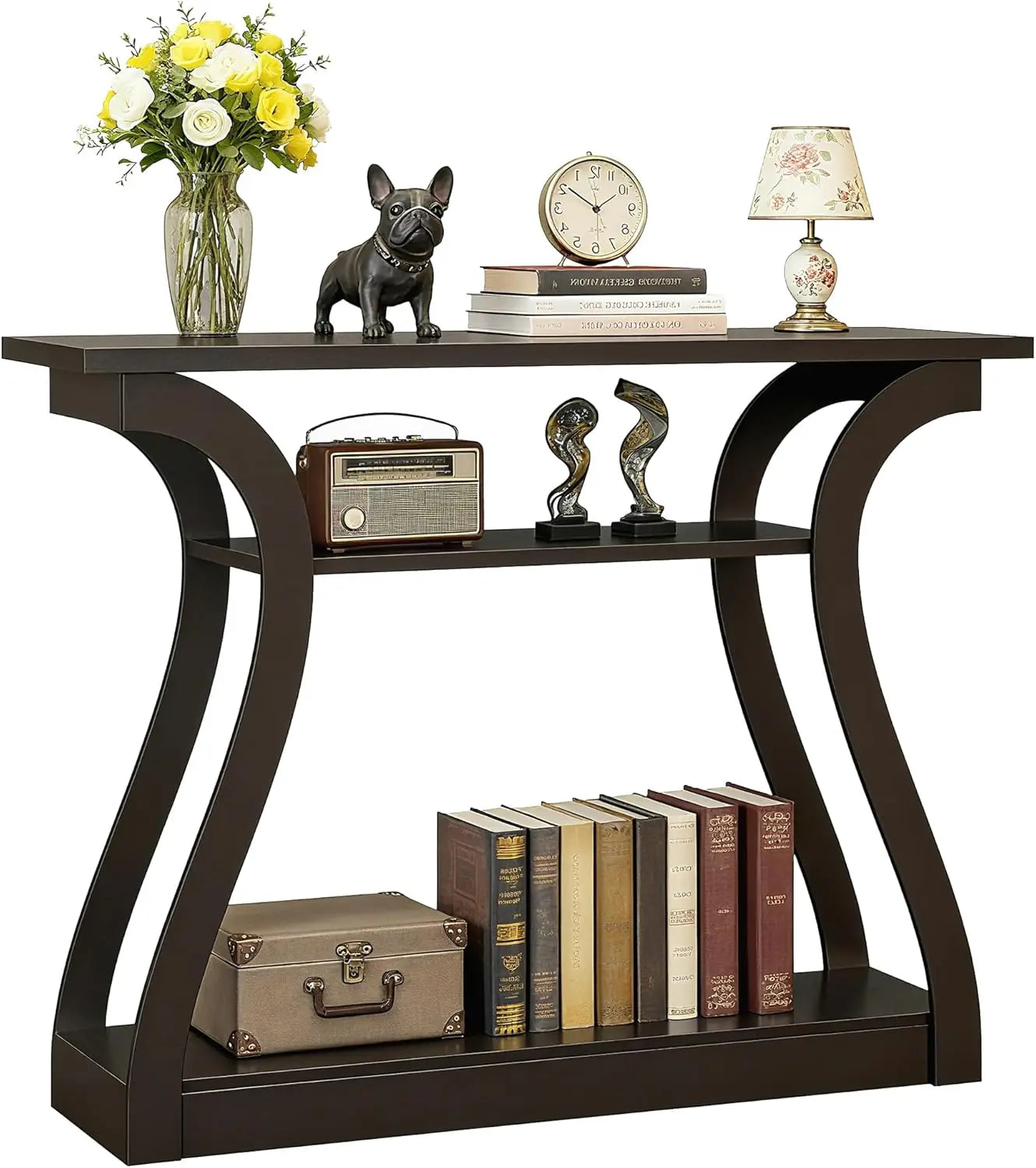 Console Table, Entryway Table with 3 Tier Storage Shelves,