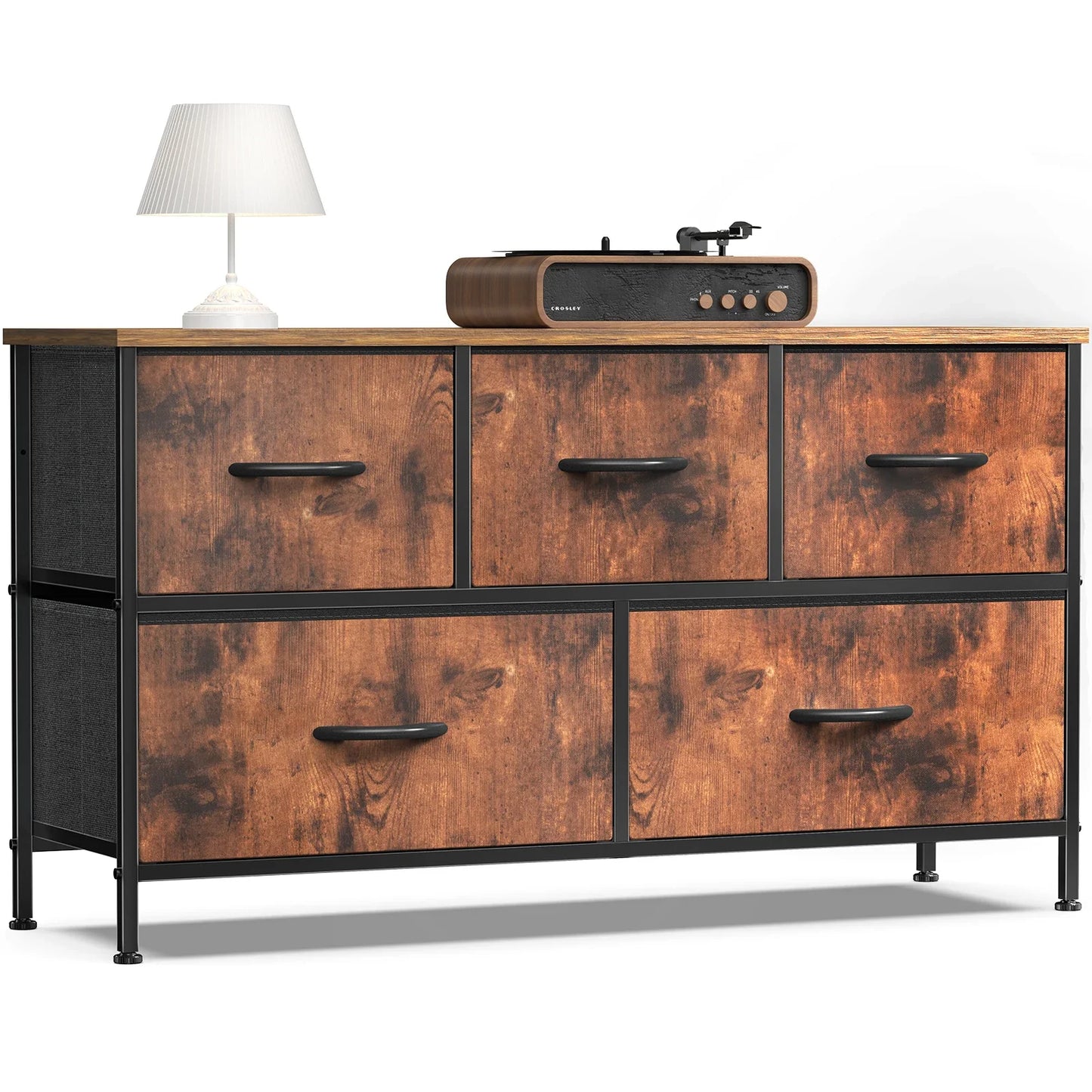 JHK Living Room Display Cabinet Layers With 5 Fabric Drawers  Clothes Storage Dresser