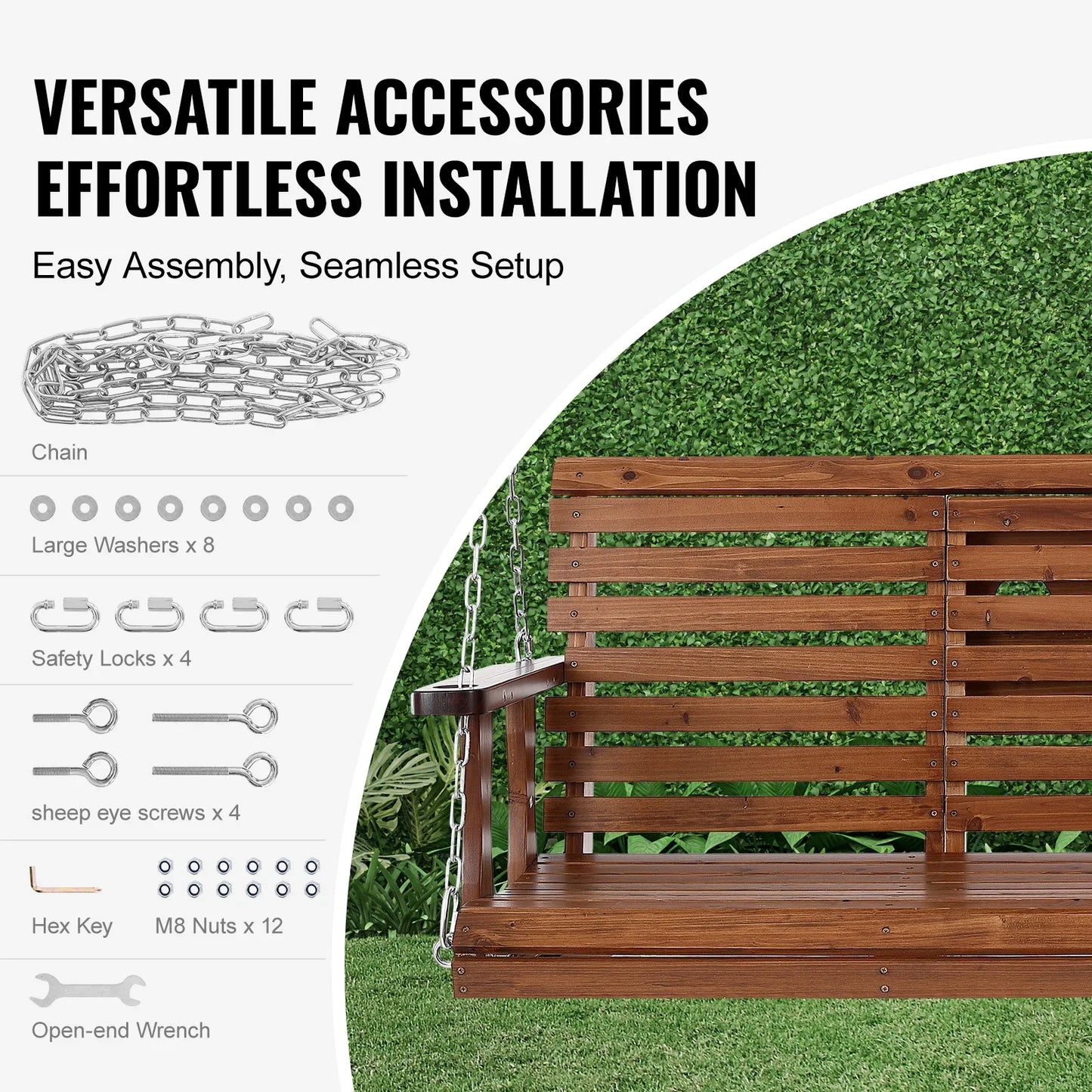 SucceBuy Wooden Porch Swing 5 ft  for Courtyard Garden  880 lbs Strong Load Capacity Chair Bench
