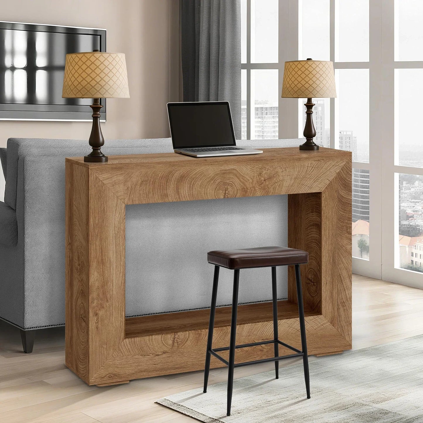 47" Rustic Farmhouse Console Table Wooden Entryway With Open Storage Shelves For Living Room Hallway Foyer