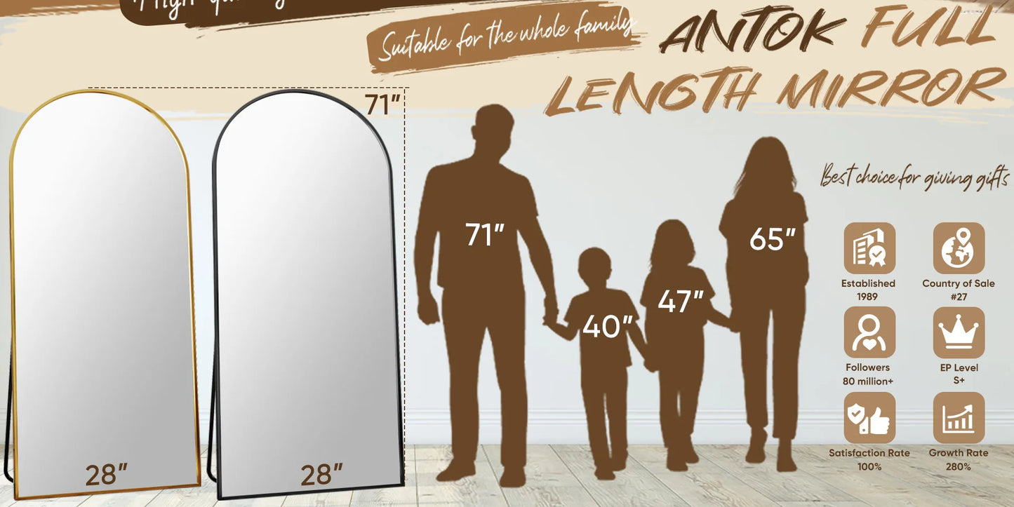 Arch Floor Mirror, 76"x34" Full Length Mirror - Freestanding  with Stand for Bedroom or Living Room