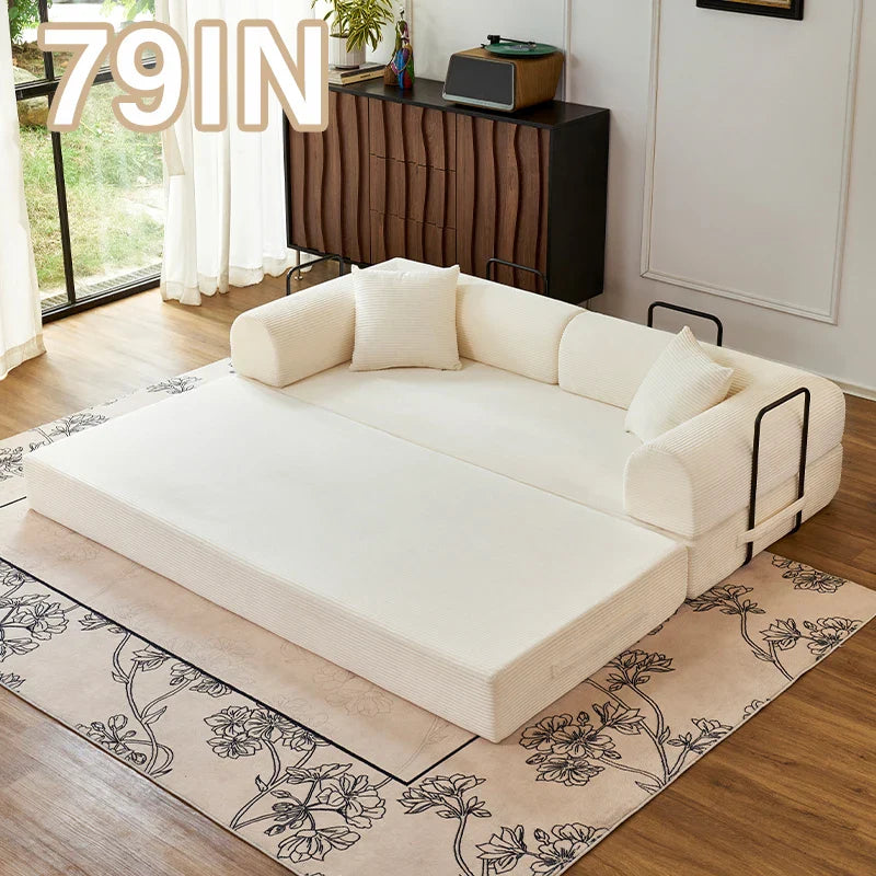 79" Convertible Sofa Bed with Fixed-Shape Frame & Removable Armrests, Modular Corduroy