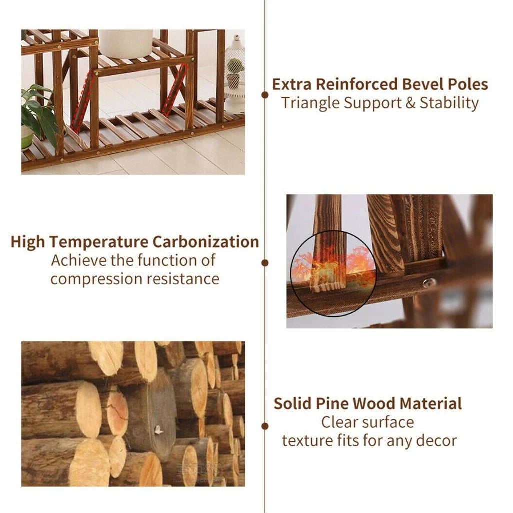Multi-Tier Plant Stand, 46in Height Wood Flower Rack Holder Indoor Outdoor for Patio Gard