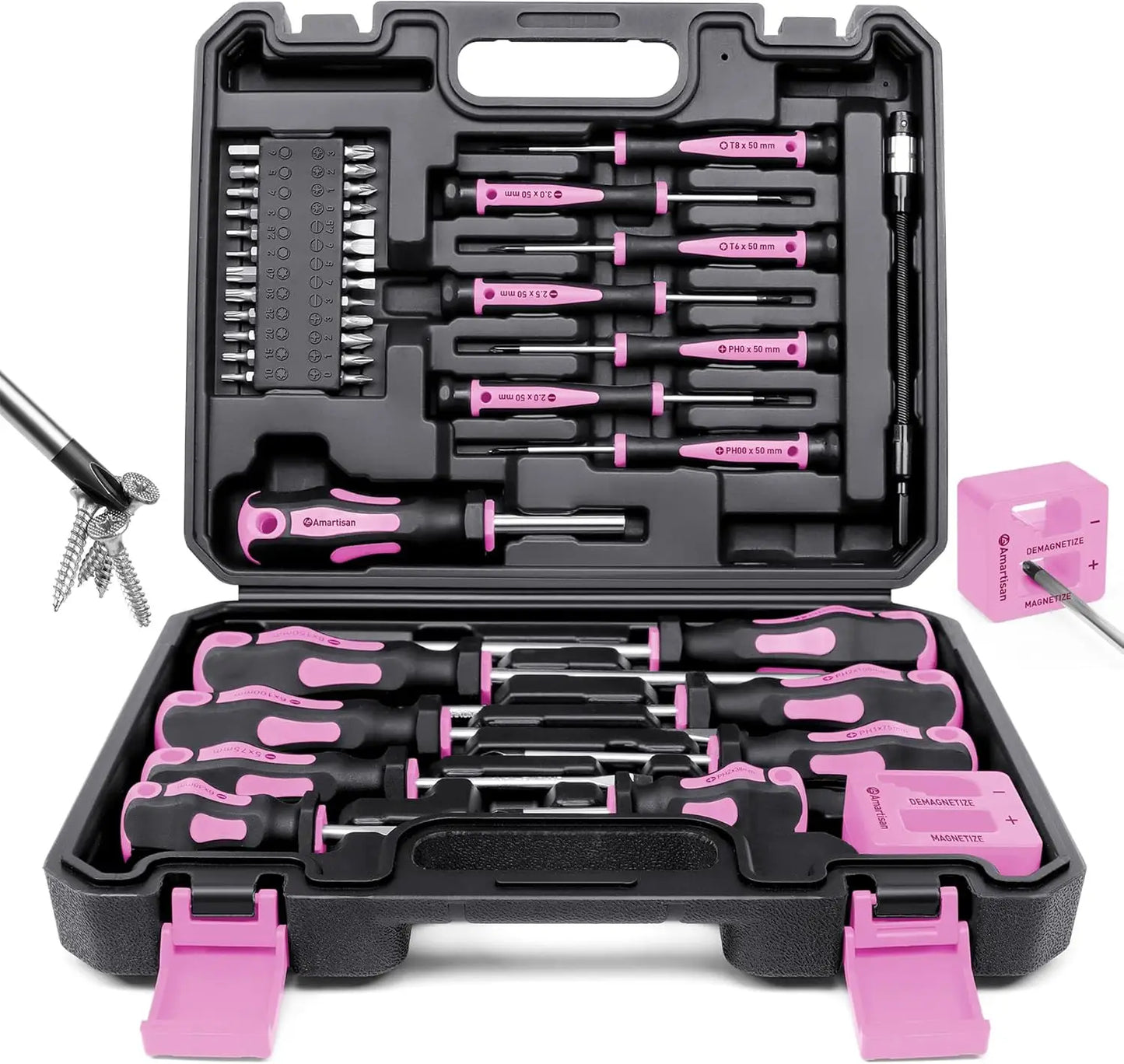 Magnetic Screwdriver Set, 43-Piece with Case, Includes Slotted, Phillips, Hex, Pozidriv, Torx - Green