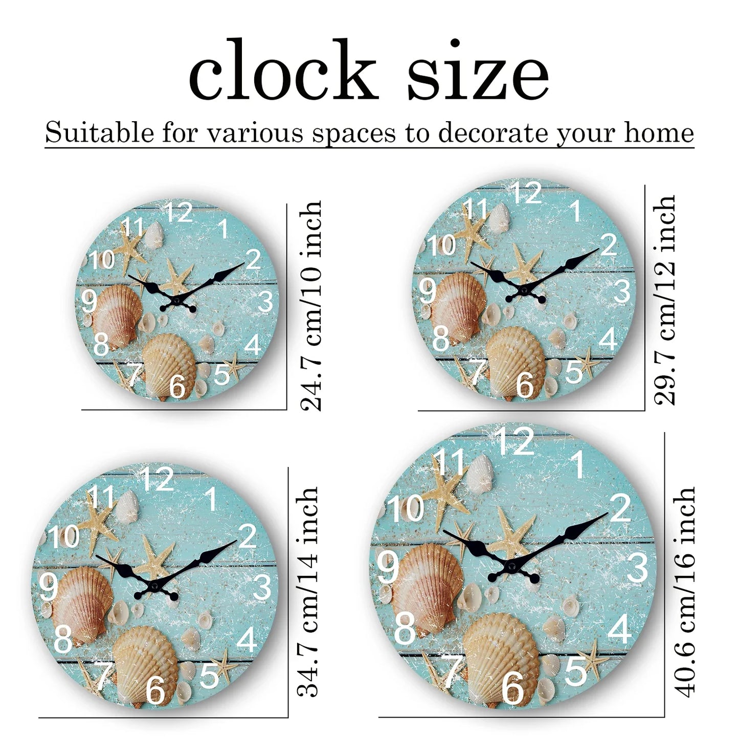 Beach Sea Starfish Shells Blue Wall Clocks Non Ticking