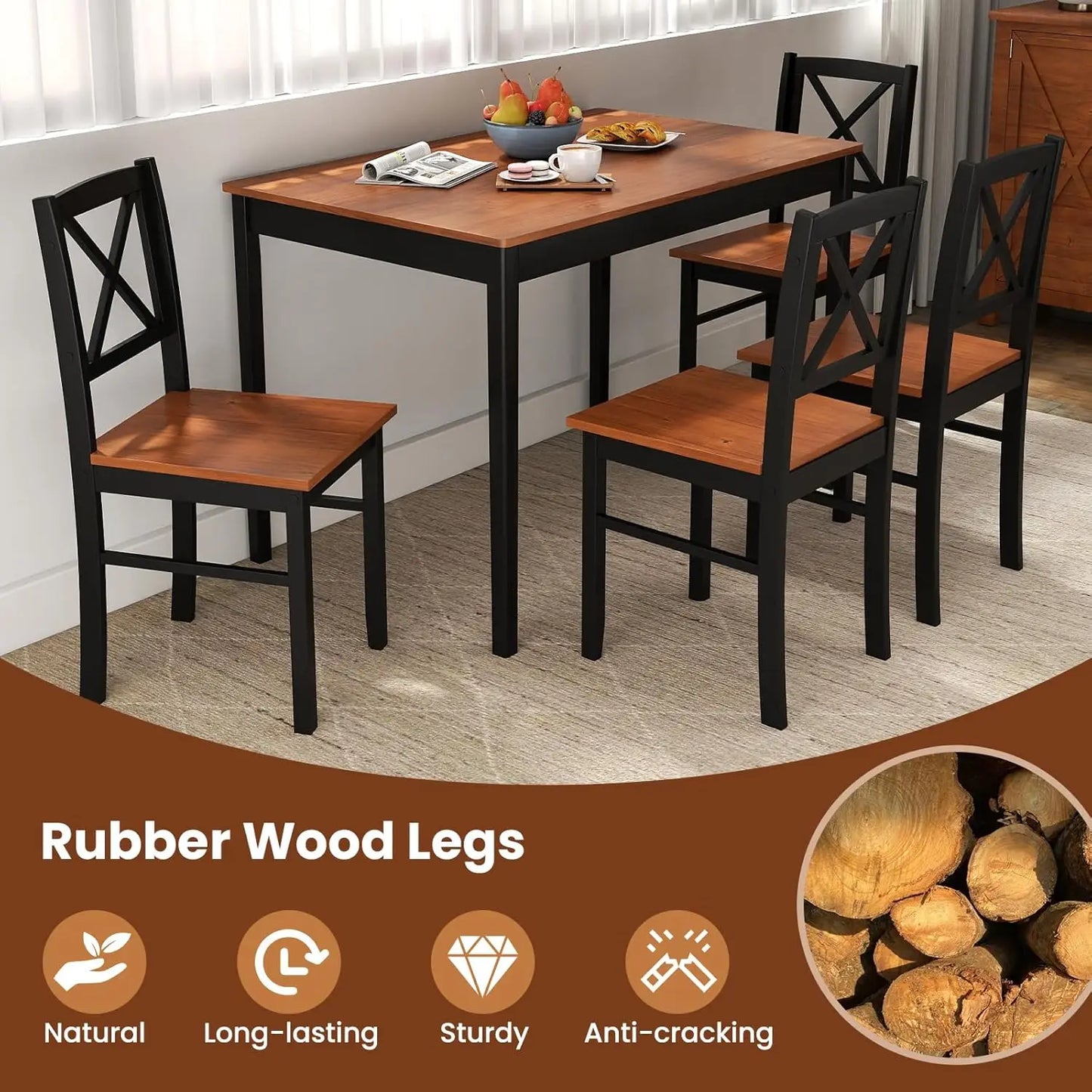 5-Piece Dining Table Set for 4, Rectangular Kitchen Table & 4 Chairs