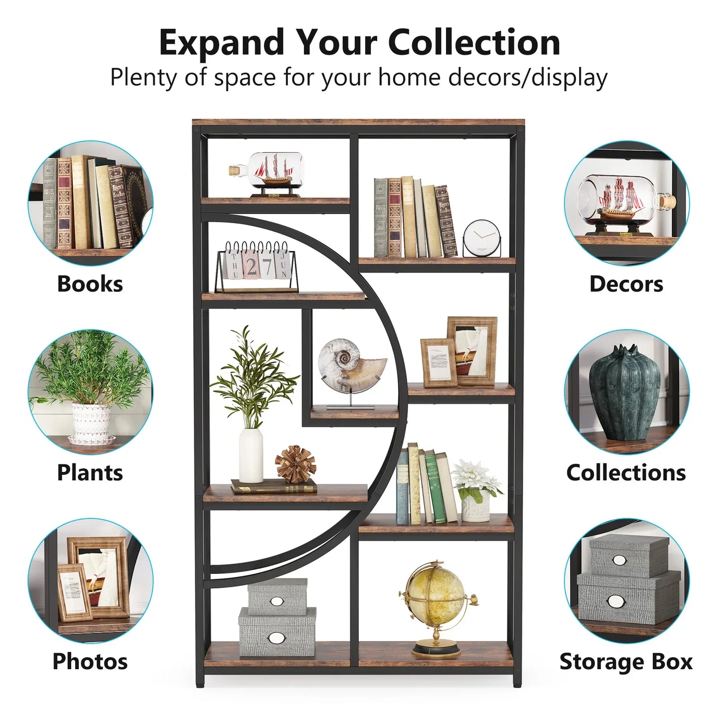 Tribesigns Bookshelf Industrial 5 Tier Etagere Bookcase,