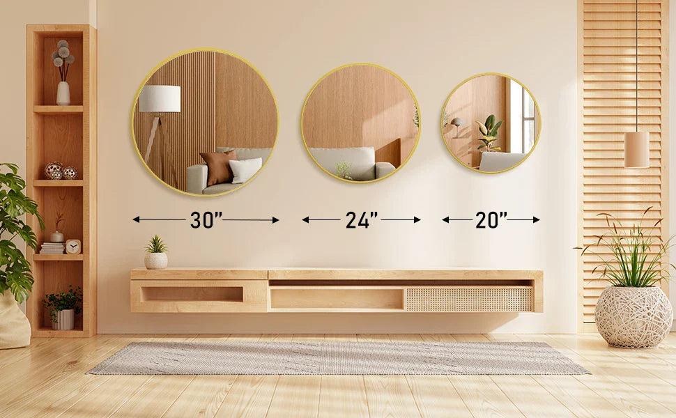 JHK 30 Inch Large Gold Round Vanity Framed Mirror for Wall