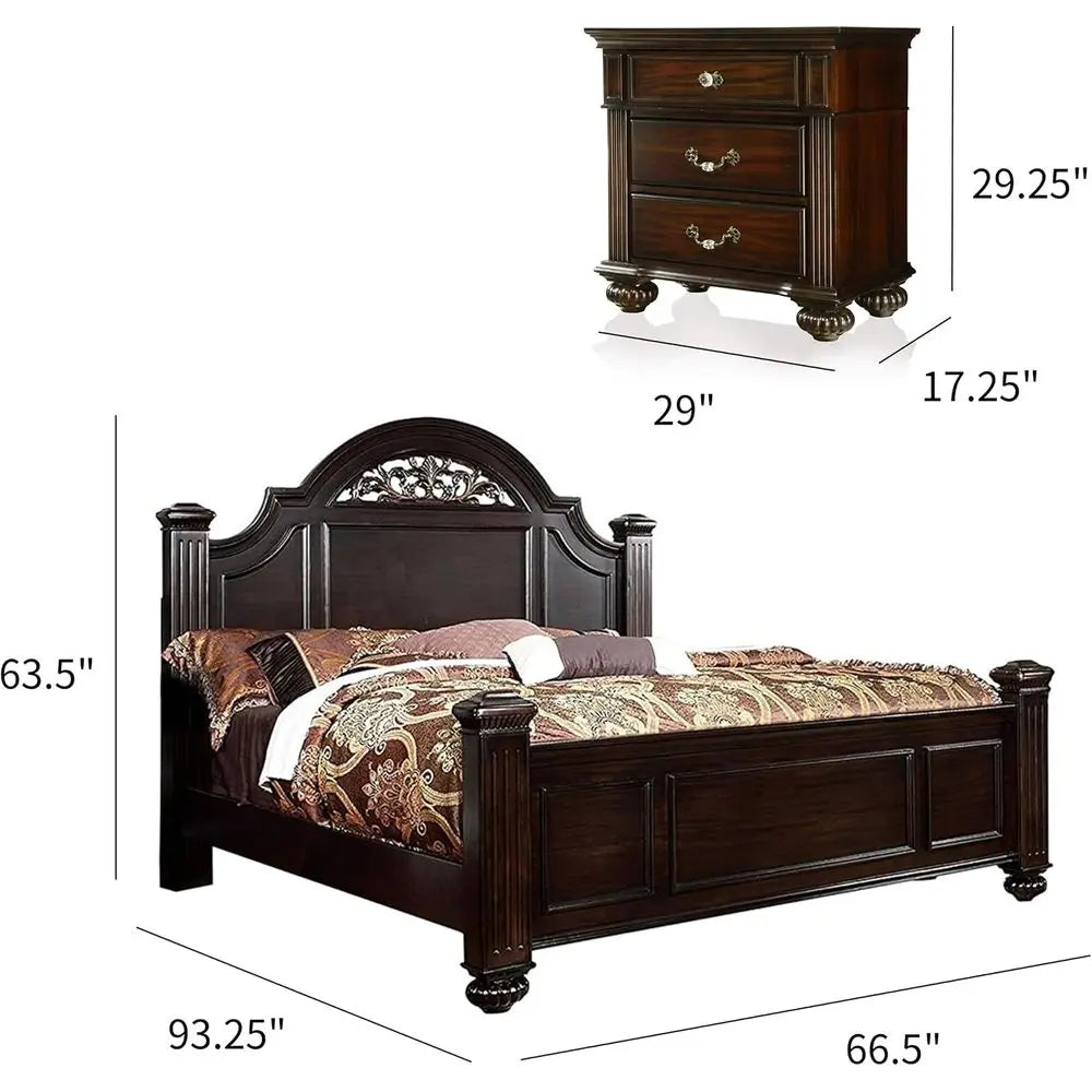 6-Piece Solid Wood Traditional Bedroom Set with Chest, Mirrored Dresser, 2 Nightstands,