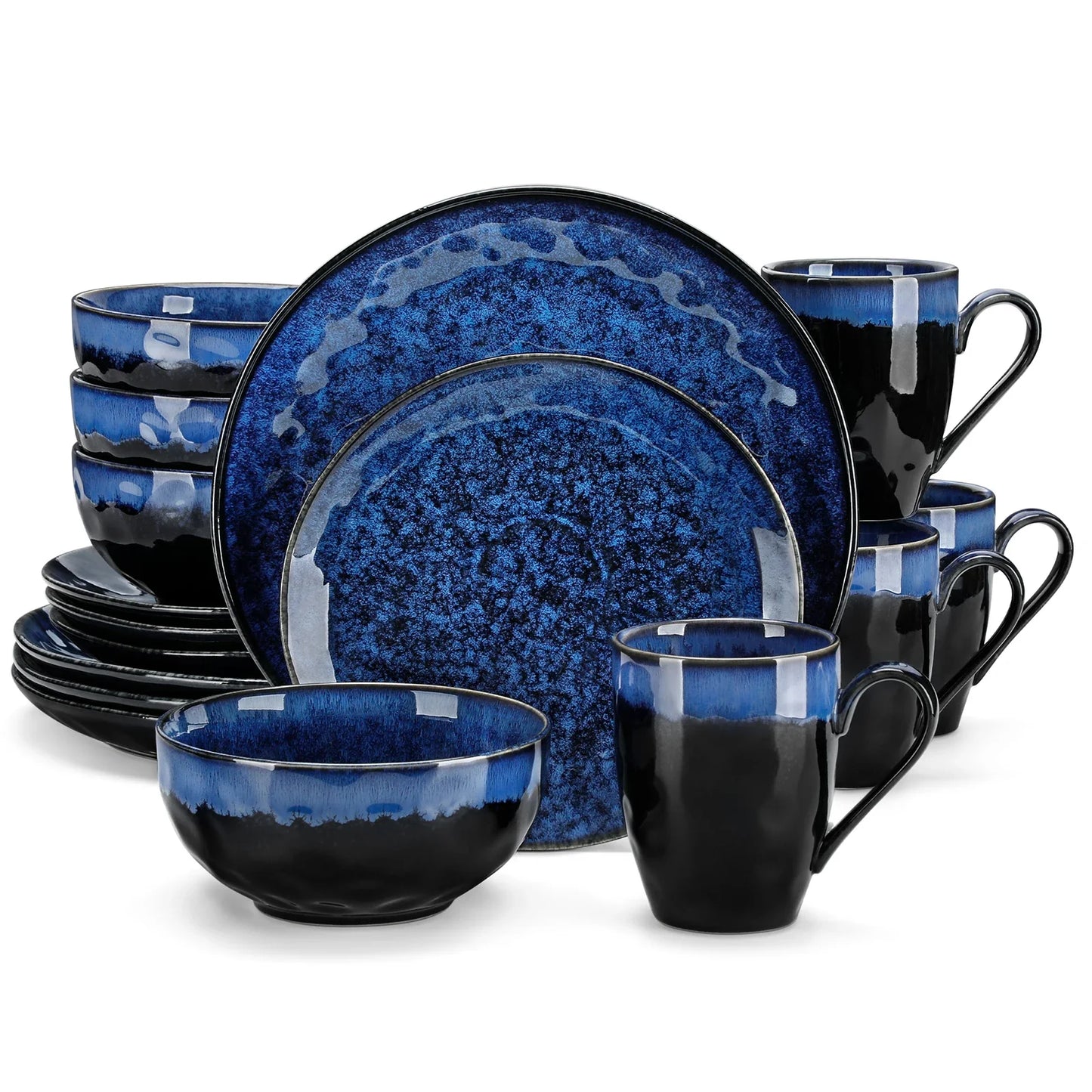 vancasso 16/32/48-Piece Starry Blue Dinner Set with Dinner Plate,Dessert Plate,Bowl,Mug