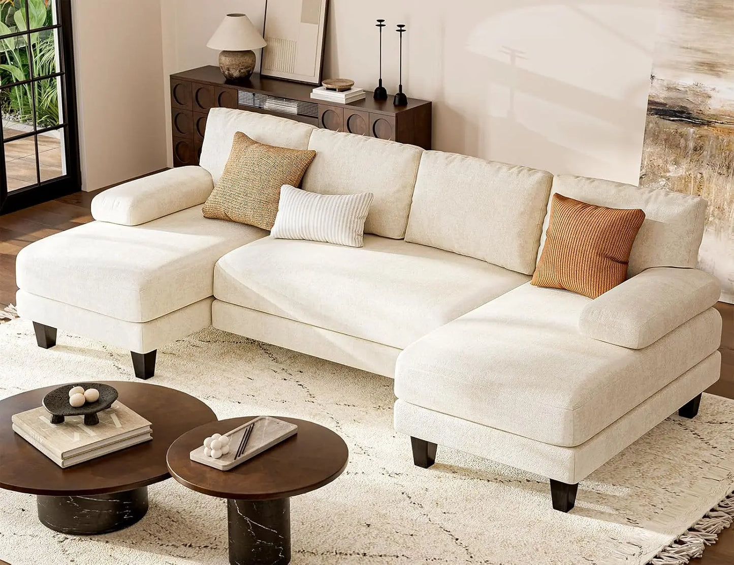 U Shaped Sectional Couch 111 Inch Modular Double Chaise Living Room Lounge