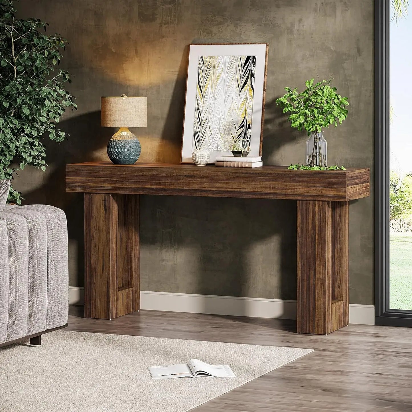 Customizable-63-Inch Long Console Table, Wooden Rectangular Sofa Table