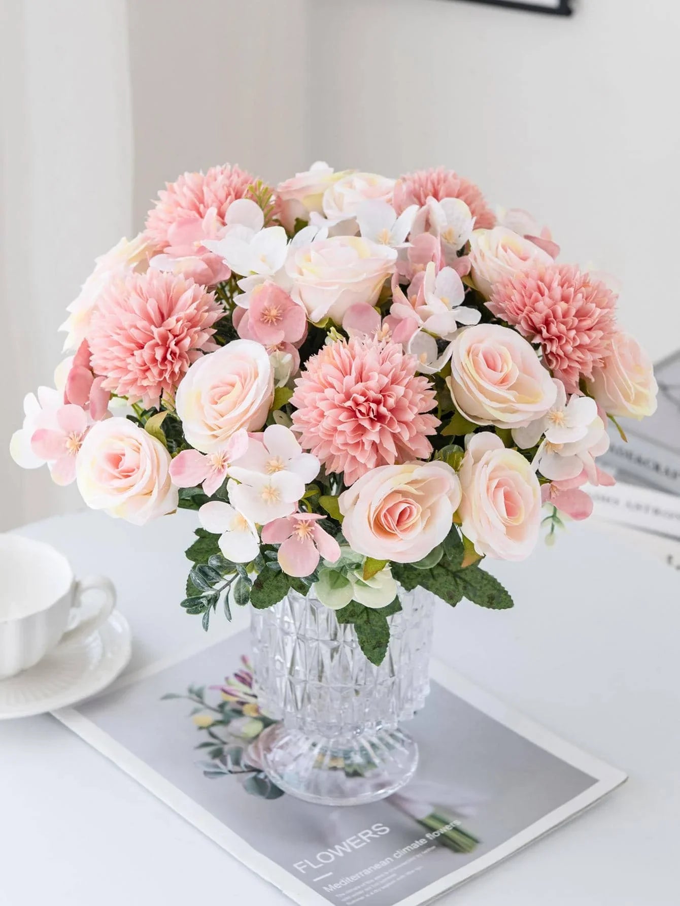 1 Bouquet Artificial Roses w/ Silk Balls Home Decor & Holiday