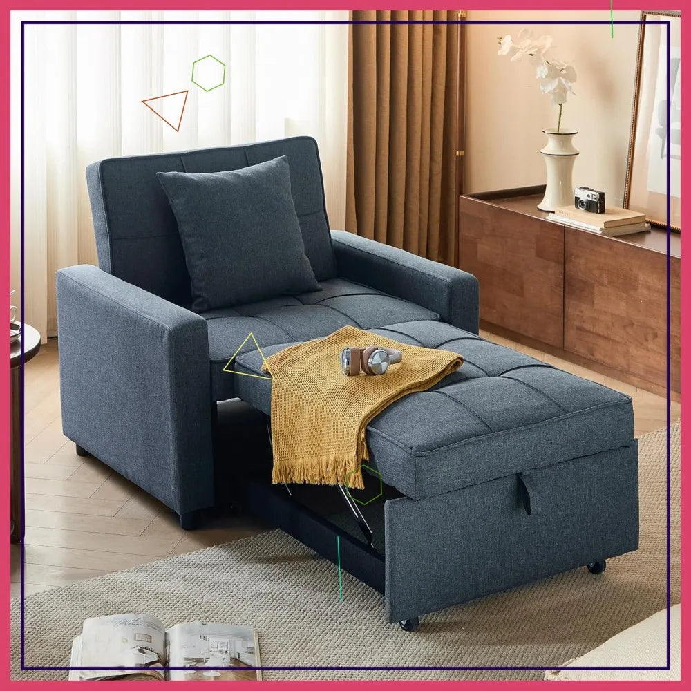 3-in-1 Sleeper Sofa Bed with Reclining Backrest, Convertible Futon Couch,  for Small Spaces (Blue)
