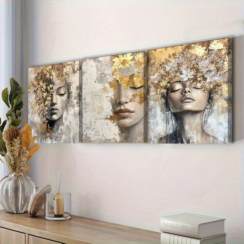 2D Flat 3pcs Wooden Framed Canvas Painting