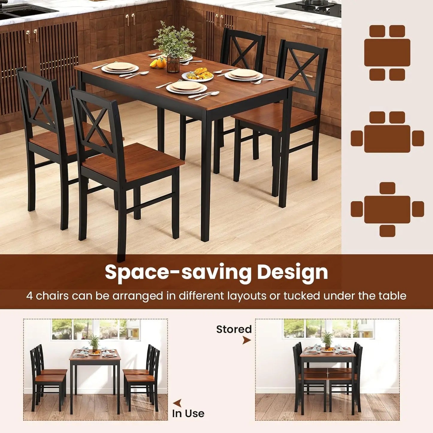 5-Piece Dining Table Set for 4, Rectangular Kitchen Table & 4 Chairs