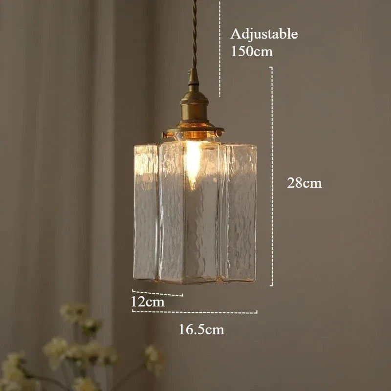 Japanese Retro Glass Pendant Light Yellow Copper Bedroom Chandelier Lightingt