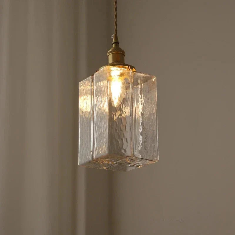 Japanese Retro Glass Pendant Light Yellow Copper Bedroom Chandelier Lightingt