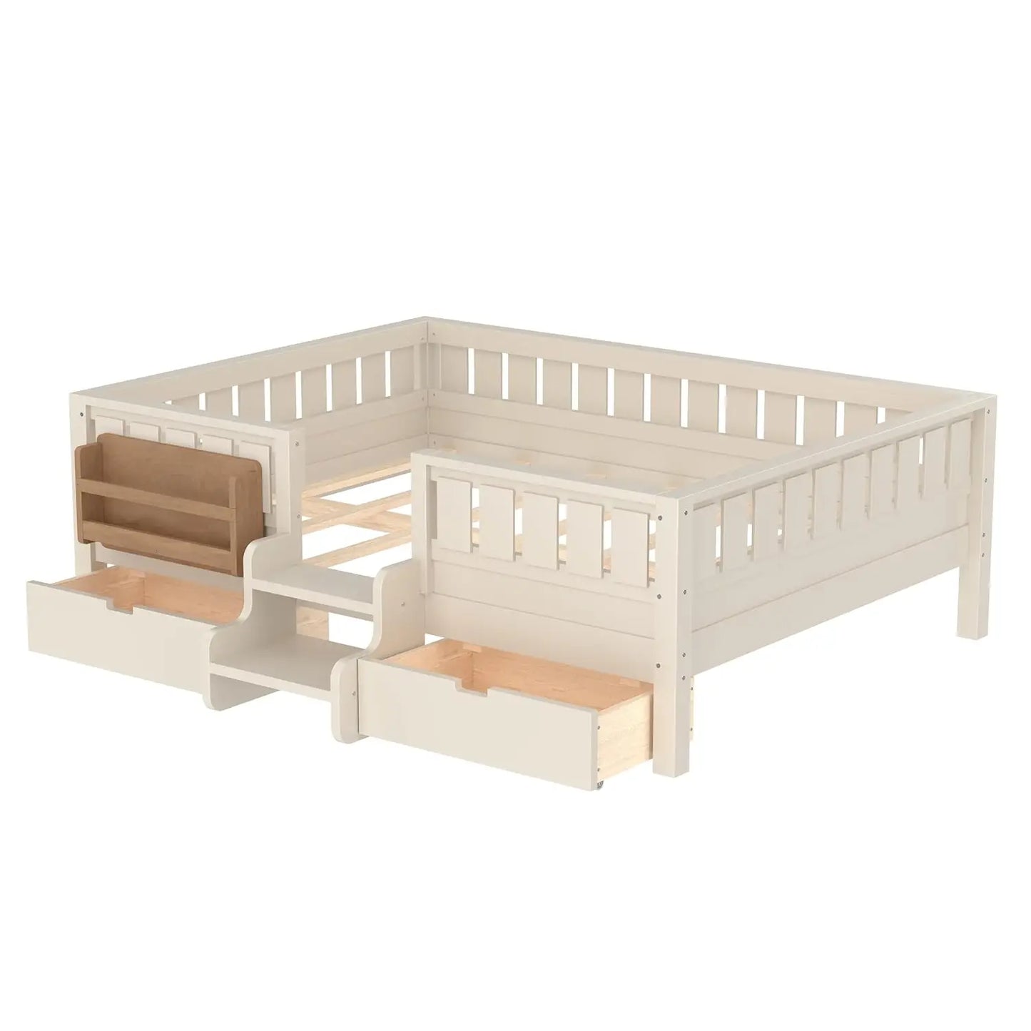 Full Size Kids Montessori Bed Frame with Stairs Bookshelf Drawers Storage Low Profile, 6 different finishes^








differeny