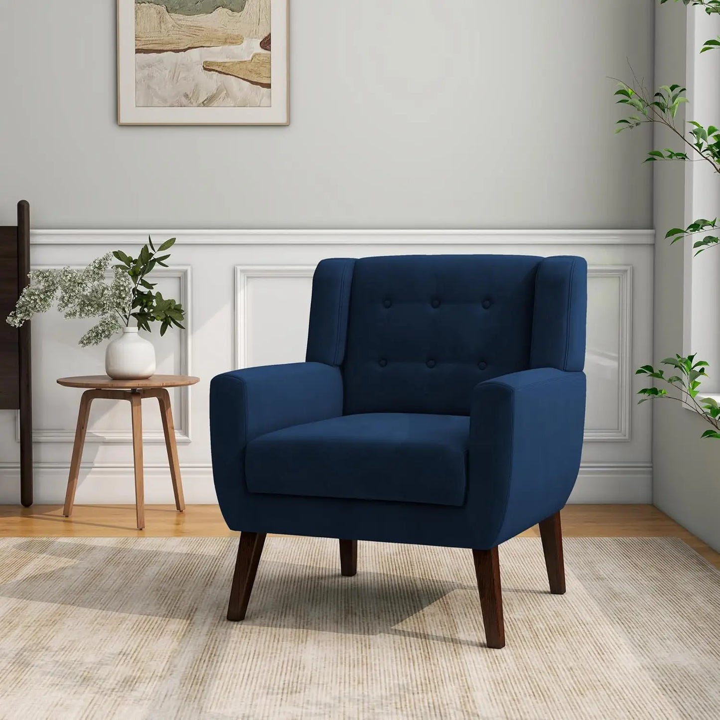 Modern Linen Accent Chair High-Resilient Sponge Comfy Reading Seat Floral Set 1,