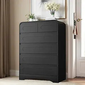 Grey Dresser for Bedroom with 6 Drawers,  Farmhouse Wood Closet