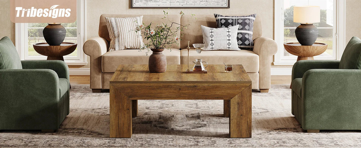 Tribesigns 39.4-Inch Square Coffee Table for Living Room, Farmhouse
