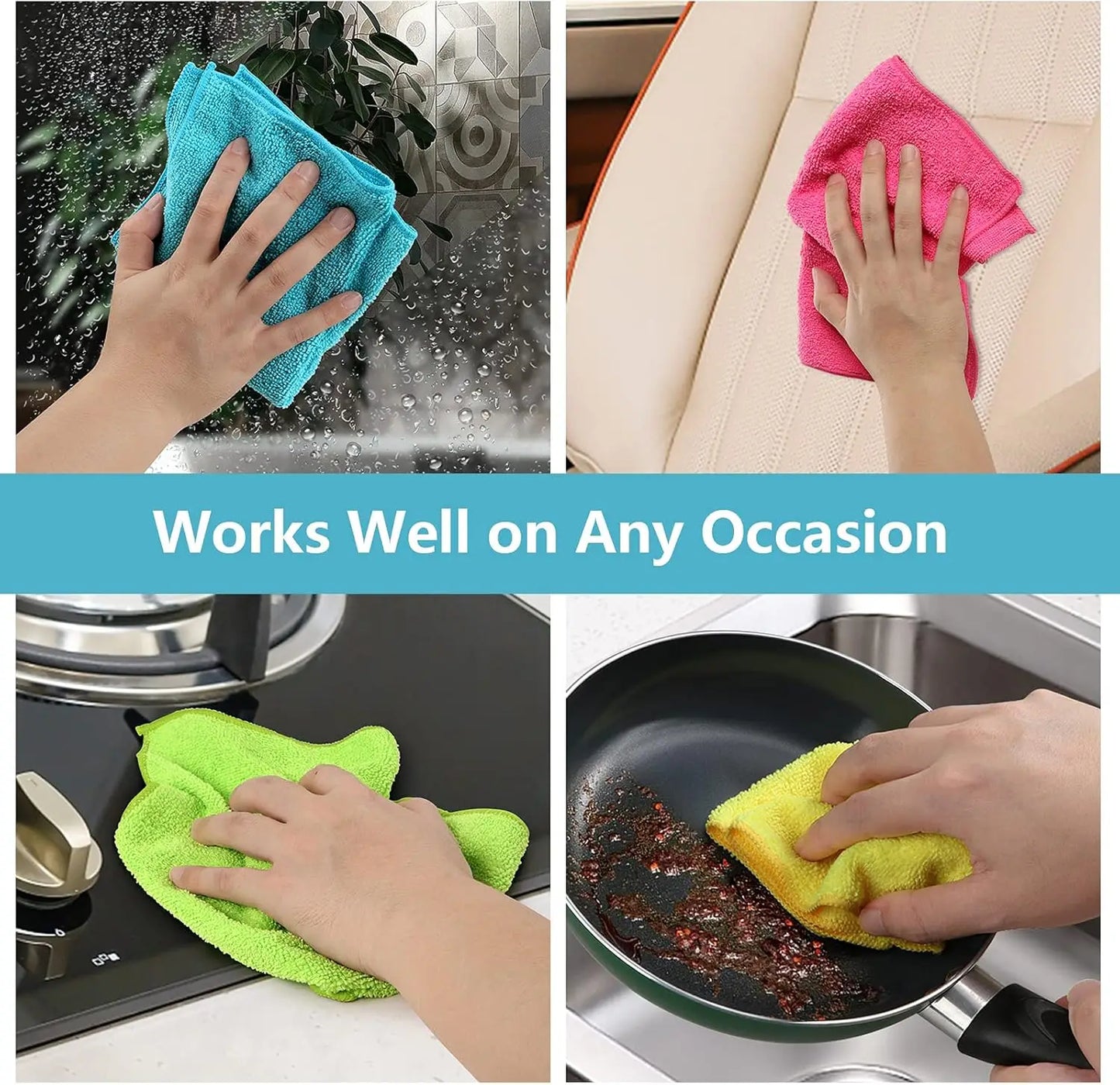 Microfiber Cleaning Cloth 12 Pack Cleaning Towels with 4 Color Assorted 11.5"X11.5"
