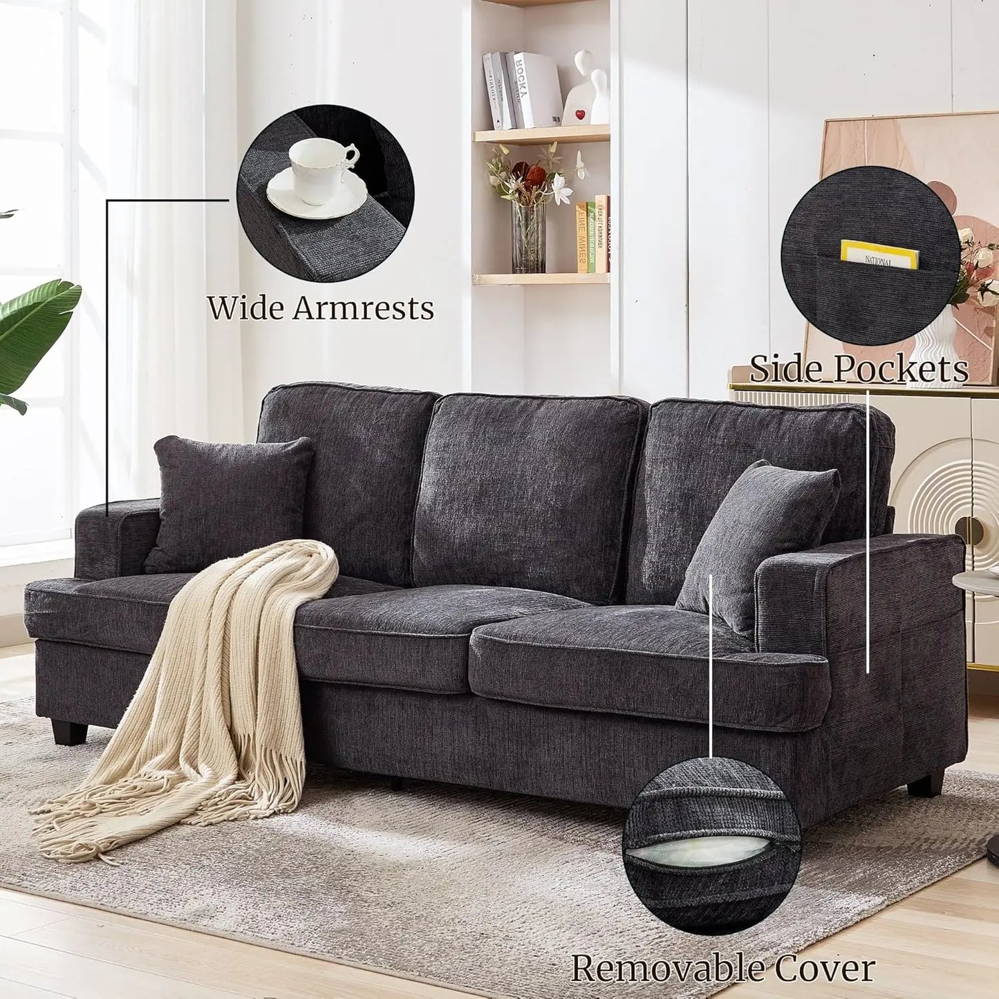 Couches for Living Room, 89 inch Cloud Couch Sofa in Chenile with Extra Comfy Soft Deep Seats,
