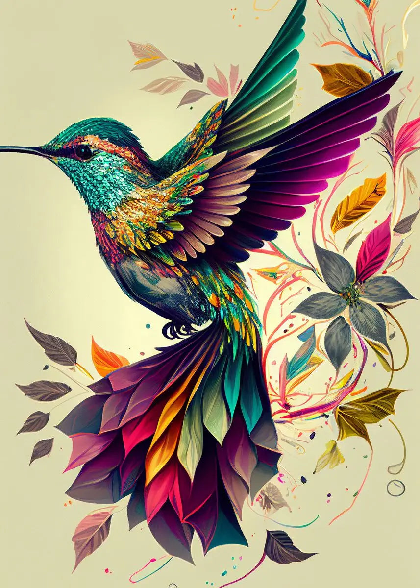 Watercolor Hummingbird Flower Wall Art