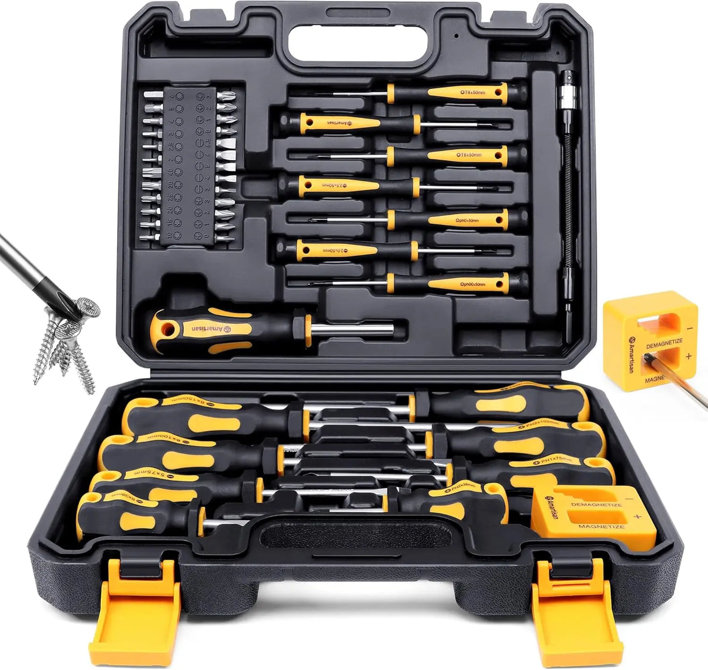 Magnetic Screwdriver Set, 43-Piece with Case, Includes Slotted, Phillips, Hex, Pozidriv, Torx - Green