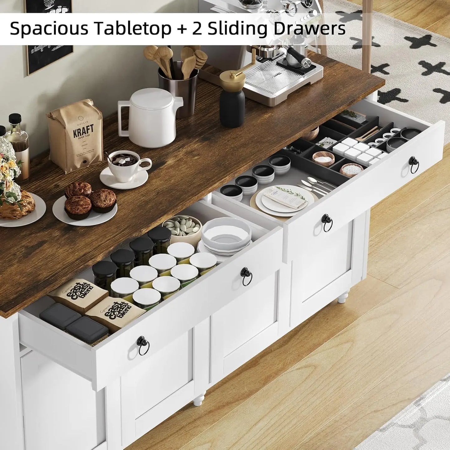 Buffet Cabinet with Storage, 55'' Large Farmhouse Cabinet with 2 Drawers and 4 Doors