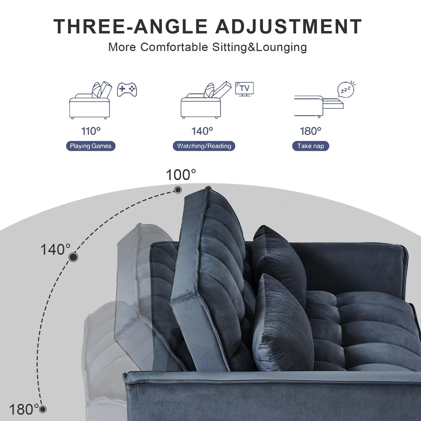 3 in 1 Convertible Sleeper Sofa Bed, Futon Couches for Living Room with Side Pocket