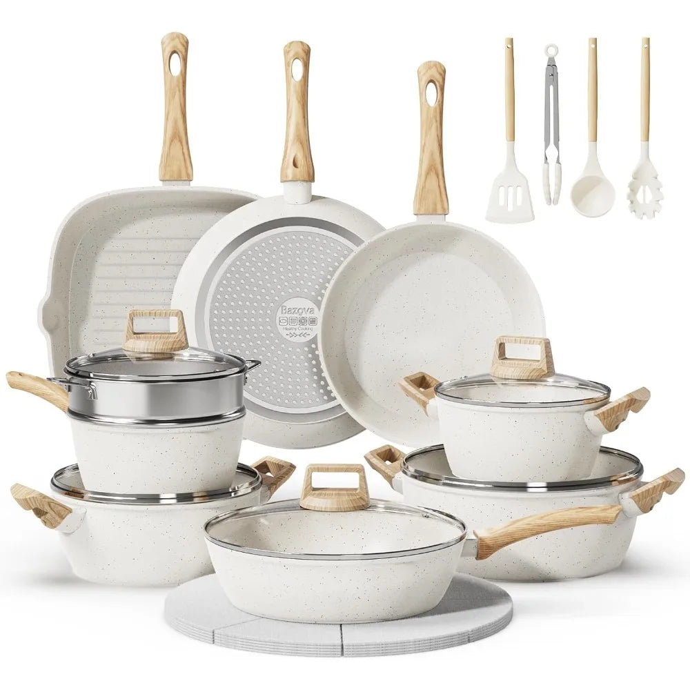 24 Pcs Pots and Pans Set, Non Stick Ceramic Cookware Set  Healthy Non-Toxic