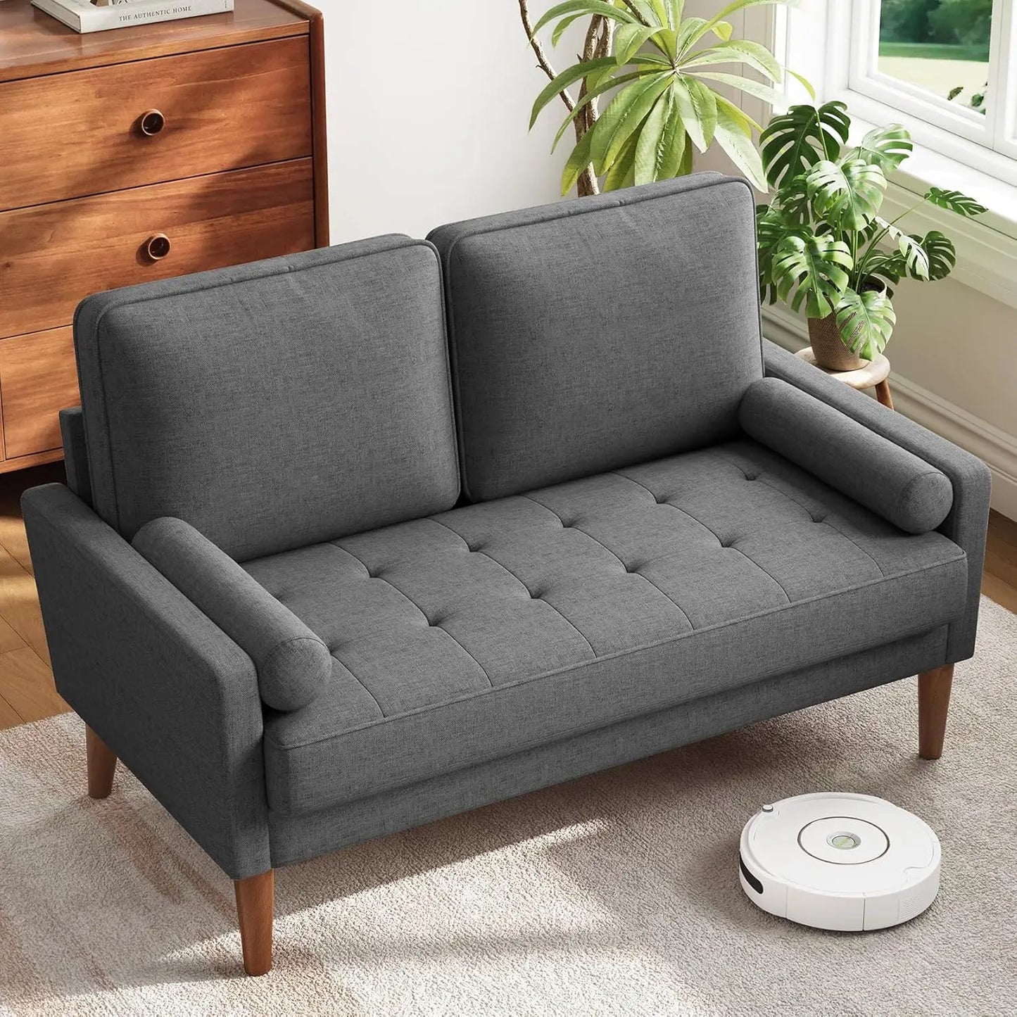 48 Inch Vesgantti Loveseat Sofa - Solid Wood Legs  Throw Pillow