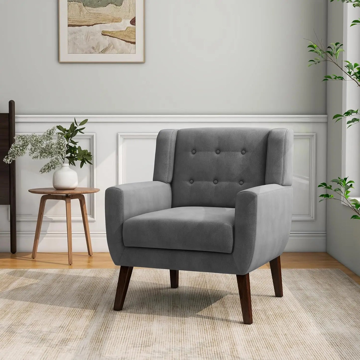 Modern Linen Accent Chair High-Resilient Sponge Comfy Reading Seat Floral Set 1,