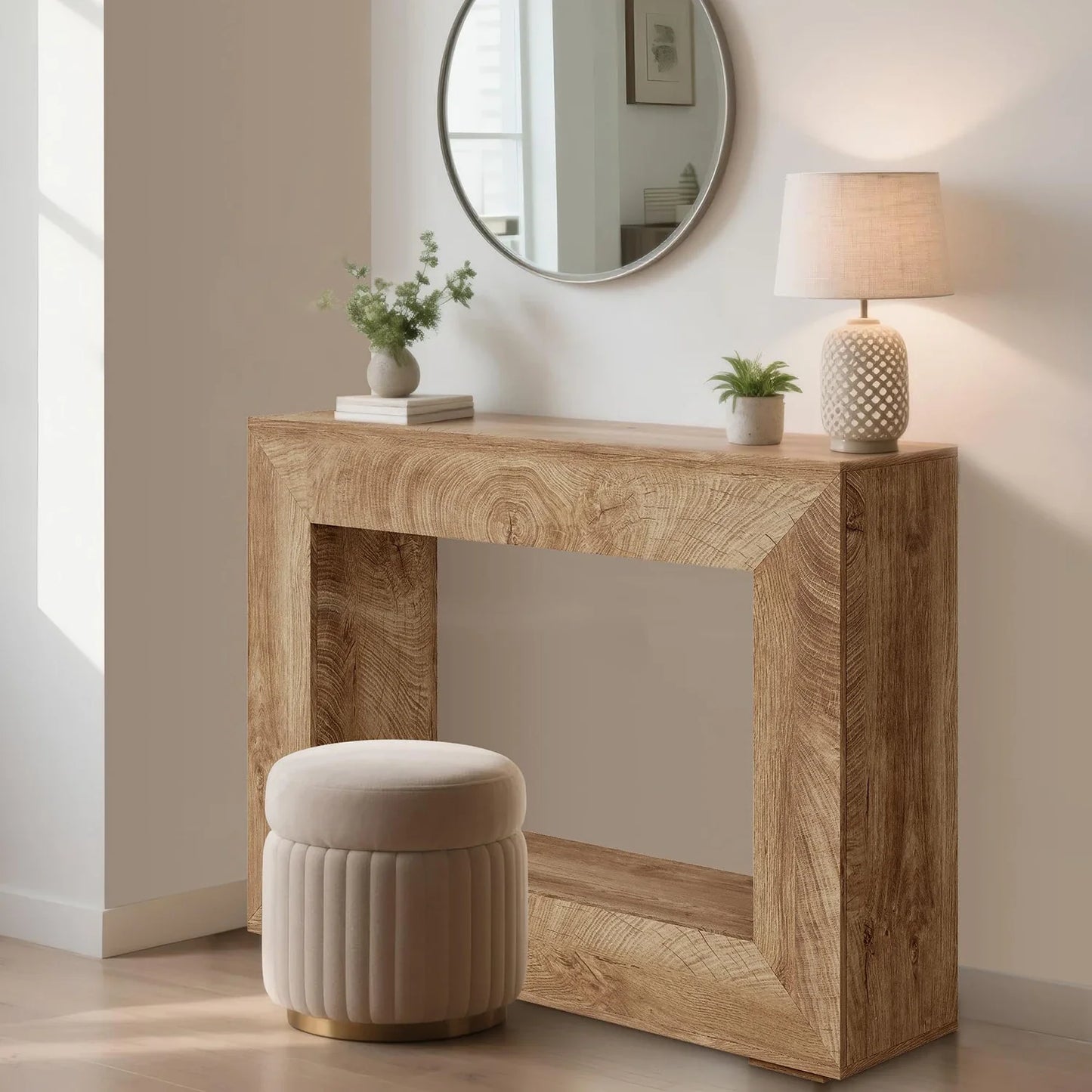 47" Rustic Farmhouse Console Table Wooden Entryway With Open Storage Shelves For Living Room Hallway Foyer