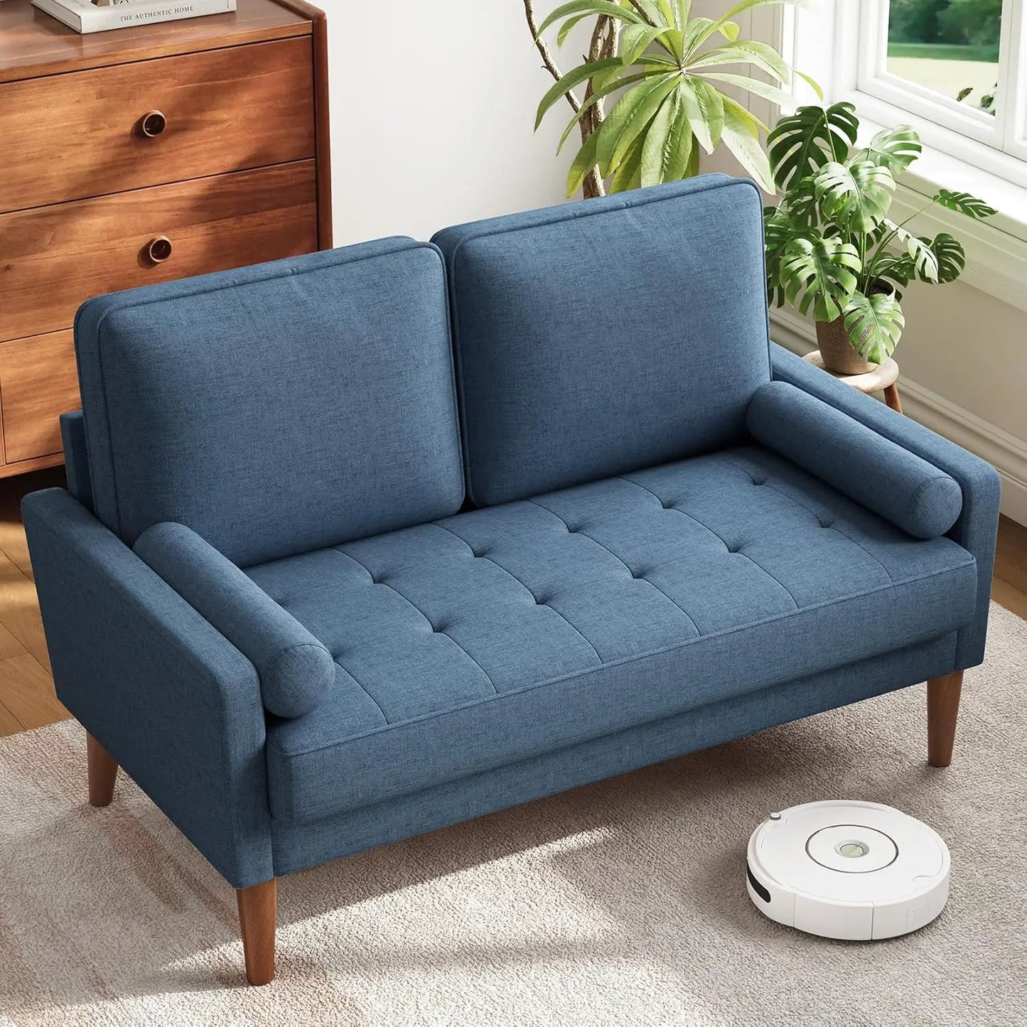 48 Inch Vesgantti Loveseat Sofa - Solid Wood Legs  Throw Pillow